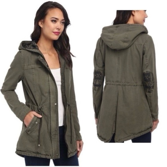 Levi's Army Green Quilted Aztec Elbow Patch Fishtail Hooded Parka Utility Coat - Picture 10 of 13